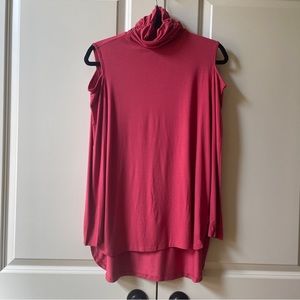 Like New Soft Surroundings, Long Sleeve Cold Shoulder Turtleneck, Coral - Salmon